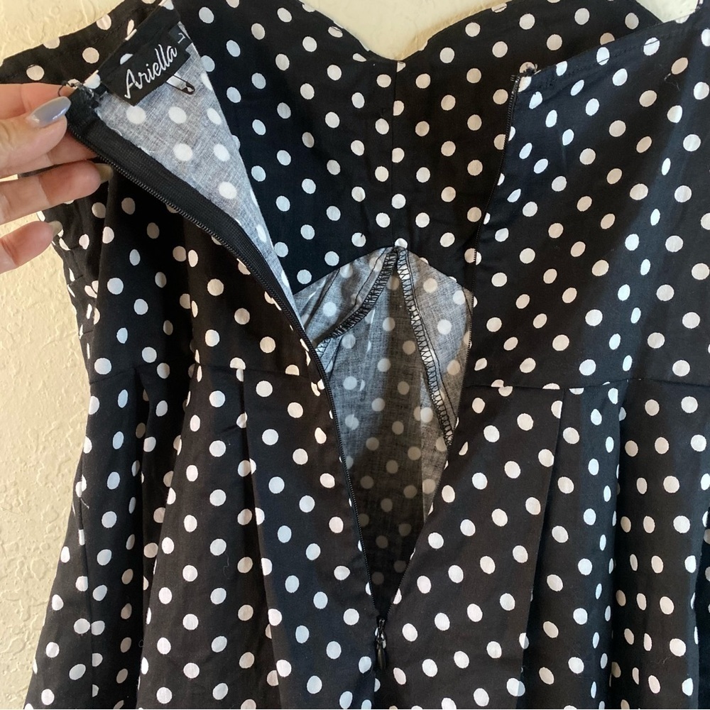 Ariella Rockabilly Pinup Retro Couture Polka Dot Black Cocktail Swing Dress SZ L - Picture 12 of 14